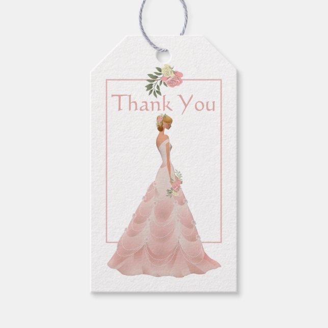 Möhippa "Tack" för  Blommigt för rosa Presentetikett (Framsidan)