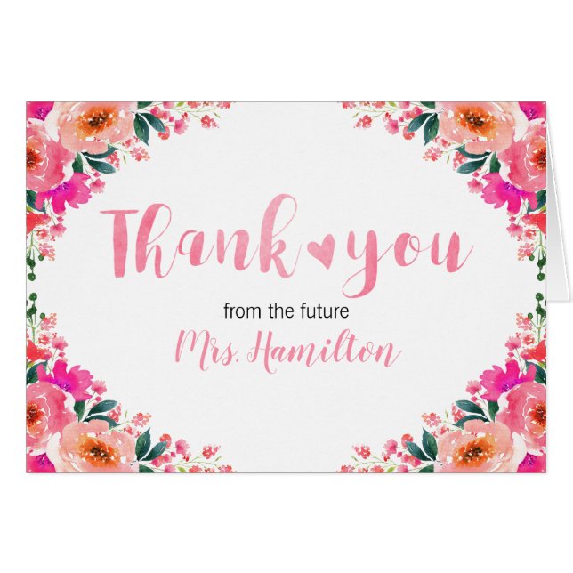 Möhippa Tack Rosa Flowers and Heart Hälsningskort (Framsidan Horizontal)