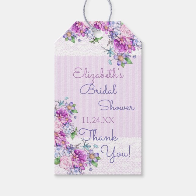 Möhippa Tack VattenfärgsBlommigt Rand Presentetikett (Framsidan)