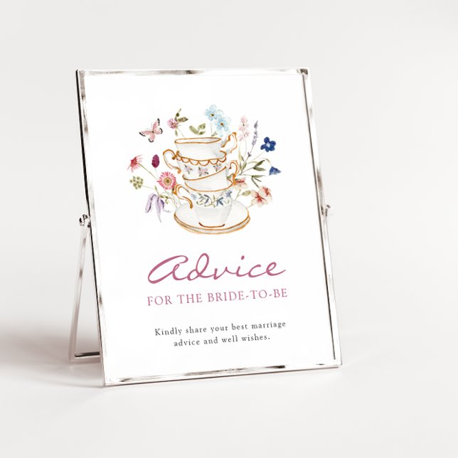 Möhippa Tea Advice Poster (Floral Bridal Party Tea Cup Advice Poster with Butterfly by Painted Paperie
)