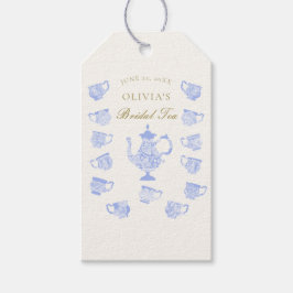 Möhippa Tea Blue China White Snöre Guld Shower Presentetikett