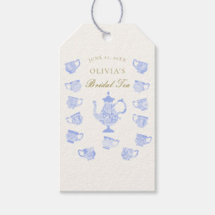 Möhippa Tea Blue China White Snöre Guld Shower Presentetikett