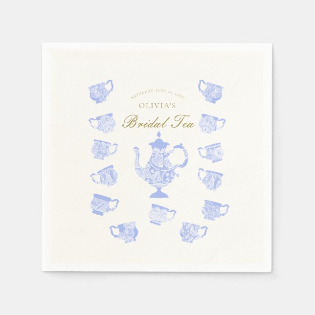 Möhippa Tea Blue China White Snöre Script Shower Pappersservett (Framsidan)