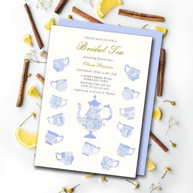 Möhippa Tea Chinoiserie Snöre Lavender Lilac Showe Inbjudningar (Skapare uppladdad)
