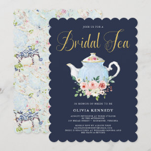 Möhippa Tea Elegant Blommigt Guld Inbjudningar