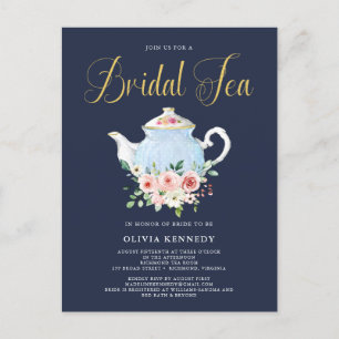 Möhippa Tea Elegant Blommigten Guld Inbjudan