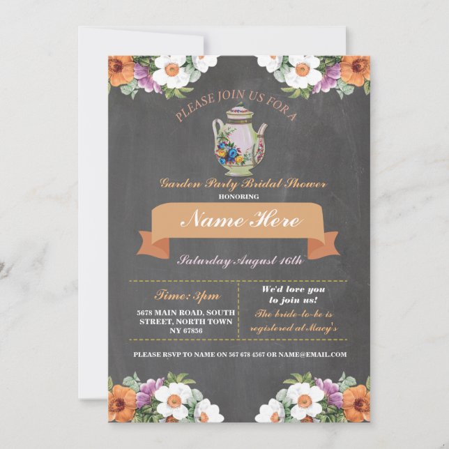 Möhippa Tea Garden Party Tekanna bjudits in Inbjudningar (Framsida)