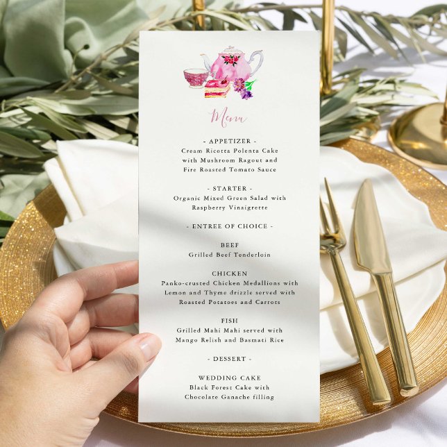 Möhippa Tea Party Dusty Rosa Tekanna Menu Meny (Skapare uppladdad)