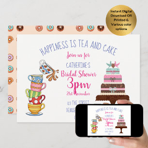 Möhippa Tea Party Inbjudan Cute Cake Tekopp