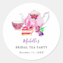 Möhippa Tea Party Lila Tekanna Watercolor Runt Klistermärke