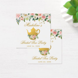 Möhippa Tea Party Rosa Blommigt Guld Märkre Fyrkantigt Visitkort