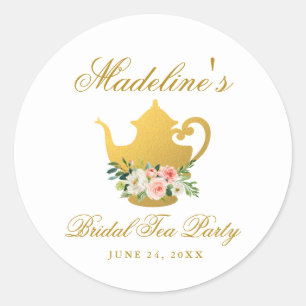 Möhippa Tea Party Rosa Blommigt Guld Runt Klistermärke