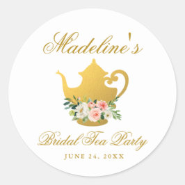 Möhippa Tea Party Rosa Blommigt Guld Small Runt Klistermärke