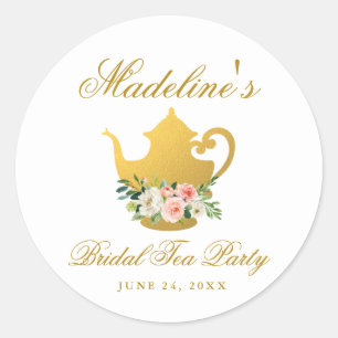 Möhippa Tea Party Rosa Blommigt Guld Small Runt Klistermärke