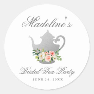 Möhippa Tea Party Rosa Blommigt Silver Small Runt Klistermärke