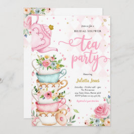 Möhippa Tea Party Rosa och Guld Blommigt Inbjudningar