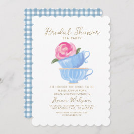 Möhippa Tea Party Rosa ros Blue Kopp Inbjudningar