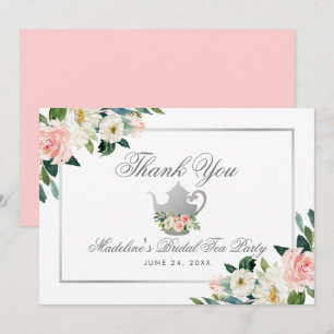 Möhippa Tea Party Tack Rosa Blommigt Silver Inbjudningar