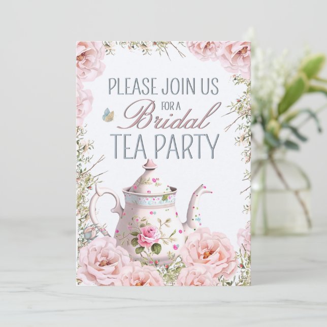 Möhippa Tea Party Tekanna Tekopp Bröllop Brunch Inbjudningar (Stående Fram)