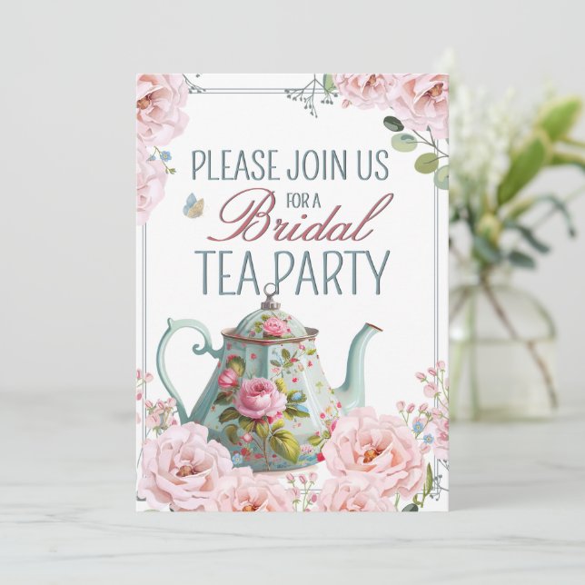 Möhippa Tea Party Tekanna Tekopp Bröllop Brunch Inbjudningar (Stående Fram)