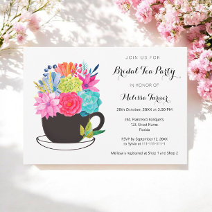 Möhippa Tea Party Watercolor Blommigt Kopp Inbjudningar
