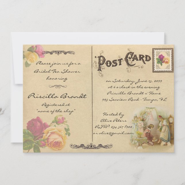 Möhippa Tea Shower Honoring, stil old Postcard 6 6 Inbjudningar (Framsida)