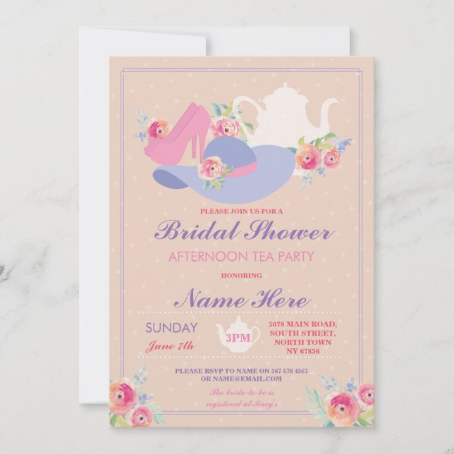 Möhippa Tekanna Hat Shoes Bachelorette Party Inbjudningar (Framsida)