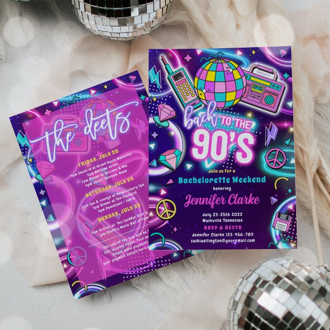 Möhippa Tillbaka Till 90-Talets Neon-Disco Inbjudningar (Skapare uppladdad)