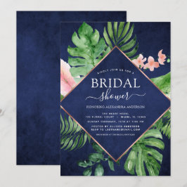 Möhippa Tropical Handflatan Watercolor Navy Blue Inbjudningar