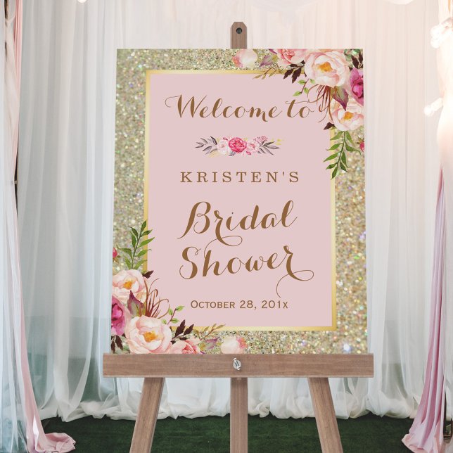 Möhippa Underteckna Guld Glitter  Rosa Blommigt Poster (Skapare uppladdad)