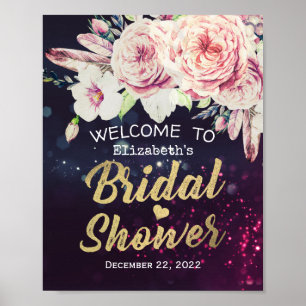 Möhippa Välkommen Boho Blommigt Feathers Lila Poster