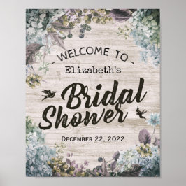 Möhippa Välkommen Botanisk Blommigt Rustic Wood Poster