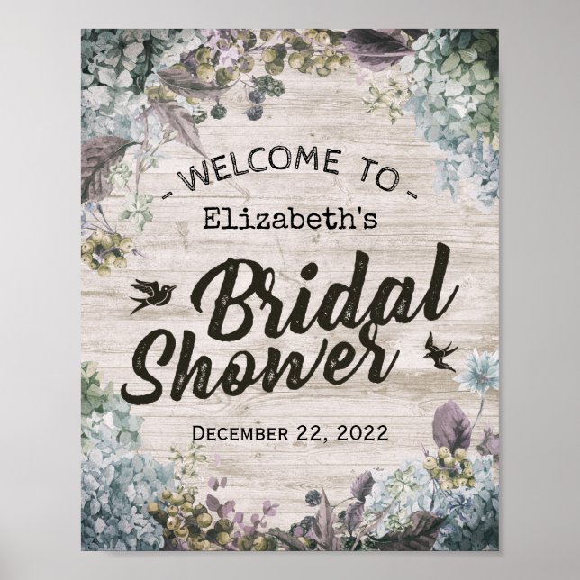 Möhippa Välkommen Botanisk Blommigt Rustic Wood Poster (Framsidan)