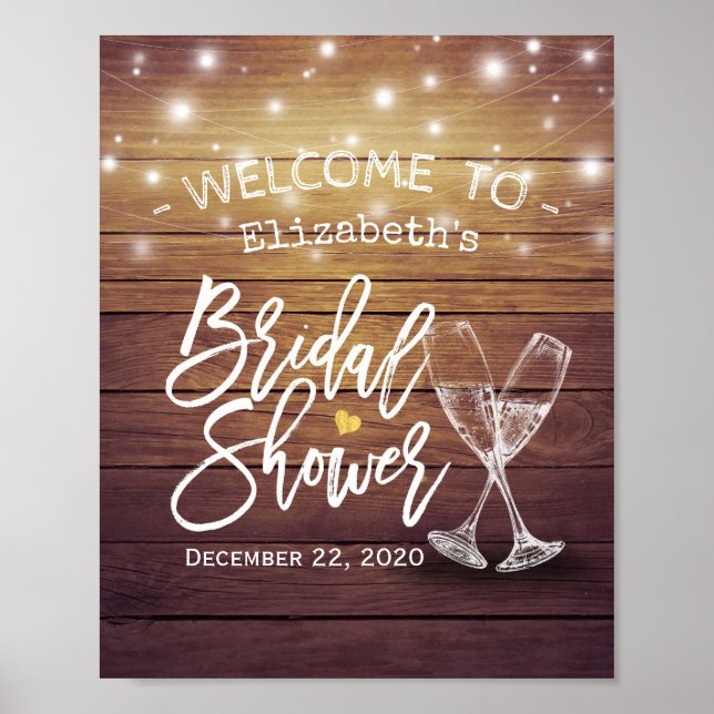 Möhippa Välkomsthälsa Rustic Wood Champagne Glass Poster (Framsidan)