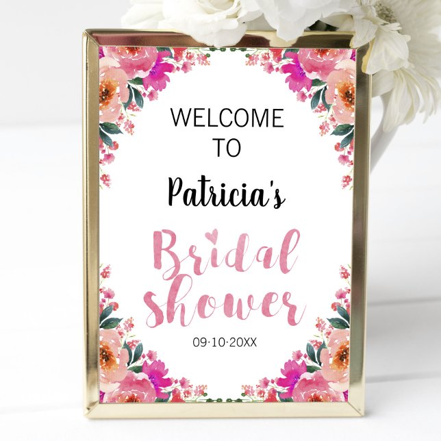 Möhippa Välkomstskylt Rosa Blommigt Vattenfärg Poster (Skapare uppladdad)