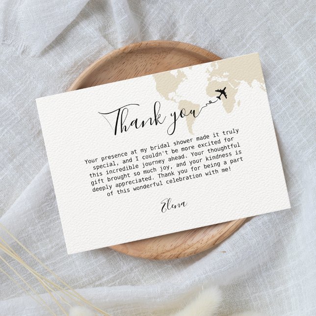 Möhippa - världskarta för resor tack kort (thank you bridal shower travel themed beige world map)