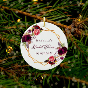 Möhippa vattenfärgade blommigtar burguny guld julgransprydnad keramik