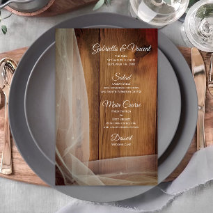 Möhippa Veil och Barn Wood Landsbyggsbröllop Menu