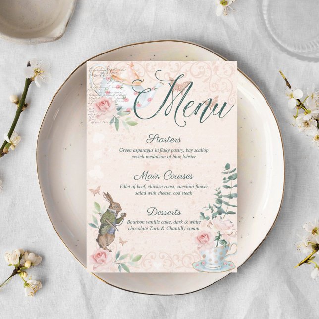 Möhippa Vintage Alice i Wonderland Meny (Bridal Shower Vintage Alice In Wonderland Menu)
