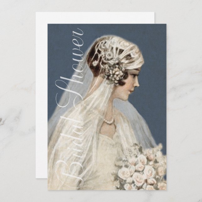 Möhippa Vintage Bride Navy Blue Inbjudningar (Fram/baksida)