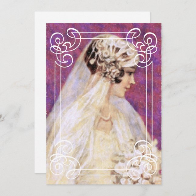 Möhippa Vintage Bride w/Ram Inbjudningar (Fram/baksida)