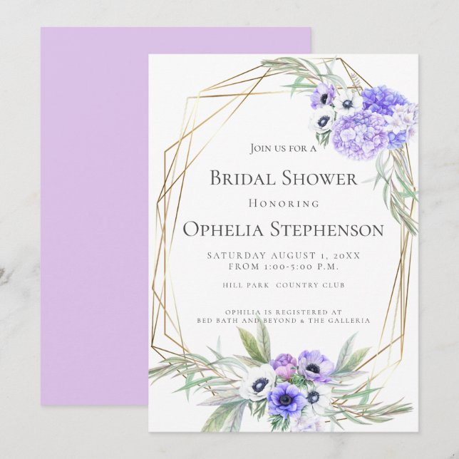 MÖHIPPA | Violet Anemone Blommigt Bouquets Inbjudningar (Fram/baksida)