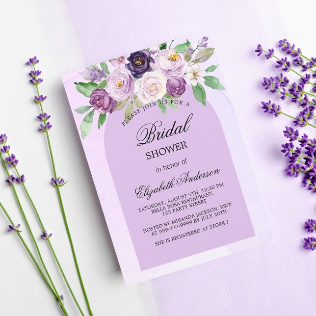 Möhippa violet lila blommor arch-lyx inbjudningar (Skapare uppladdad)