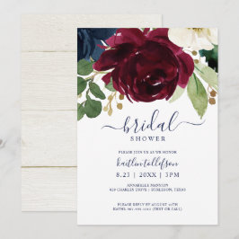 Möhippa Watercolor Bouquet Burgundy Navy Inbjudningar