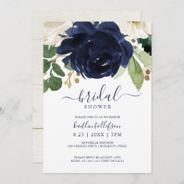 Möhippa Watercolor Bouquet Navy Blue Inbjudningar