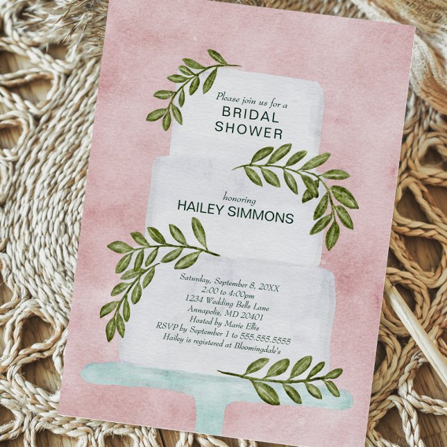 Möhippa Watercolor Bröllop Cake w/ Greenery Inbjudningar (Skapare uppladdad)