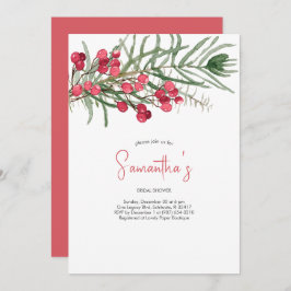 Möhippa Watercolor evergreen och Red Berries Inbjudningar