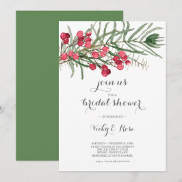 Möhippa Watercolor Evergreen och Red Berries Inbjudningar