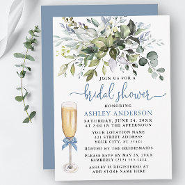 Möhippa Watercolor Greenery Dusty Blue Bow Inbjudningar