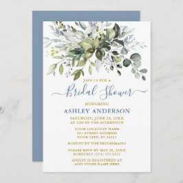 Möhippa Watercolor Greenery Guld Dusty Blue Inbjudningar